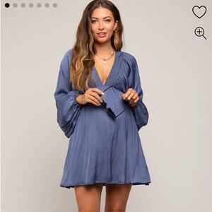 Pink Blush Navy Deep V-Neck Long Sleeve Maternity Dress